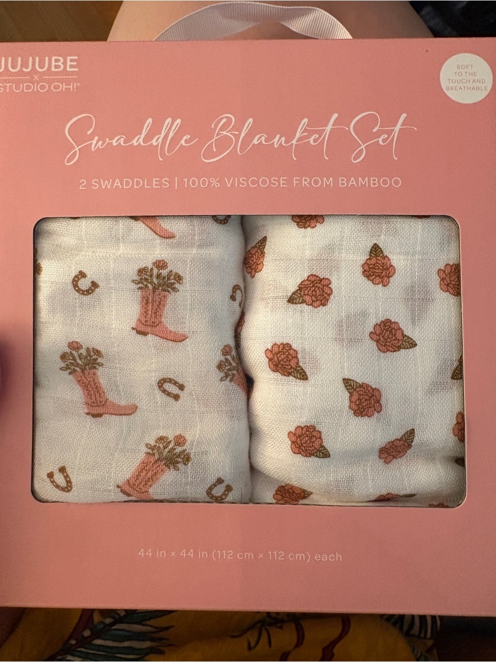 Ju-Ju-Be Swaddle Blanket Set - White with Pink & Brown Floral/Boot Prints
